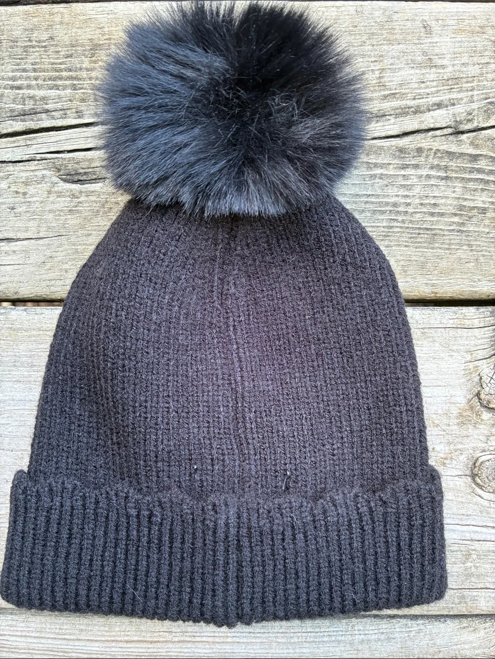 Madden Girl Black Pom-Pom Beanie with Heart Studs